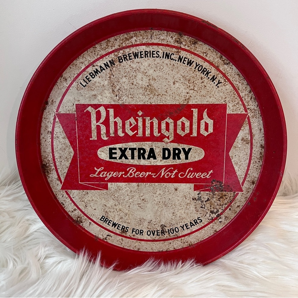 Vintage Rheingold Lager Tray Bar Metal with Rust
